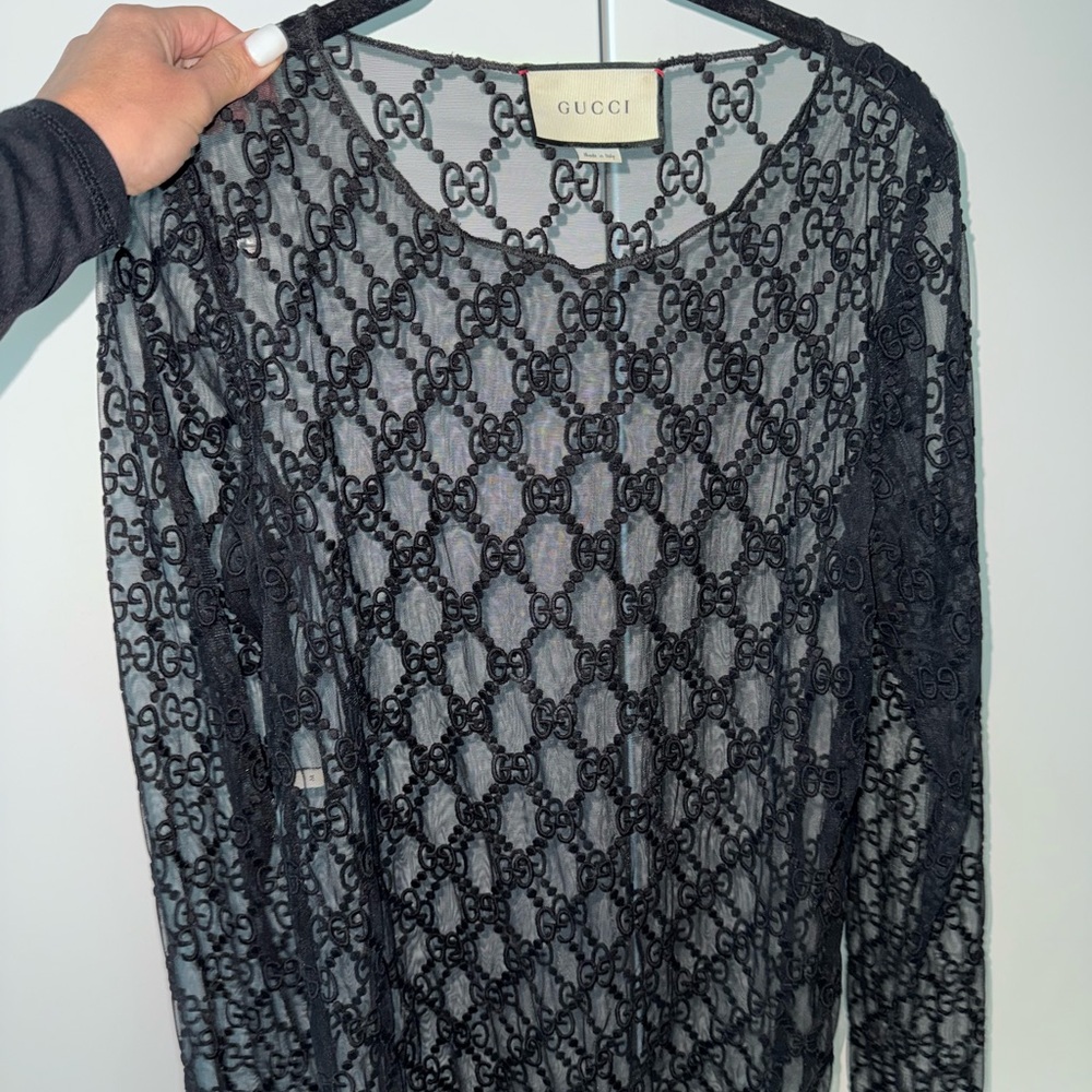 Gucci Sheer Black Lace Blouse
